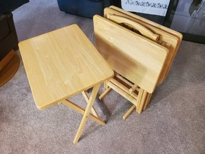 Lot of 4 Wood Floor standing Serving Tables and Stand