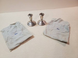 Vintage Macys Silver Shop bags and Empire Sterling Silver 370 candle stick holders
