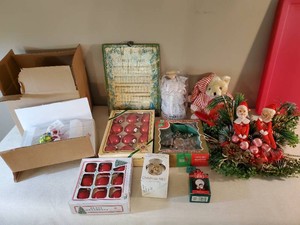 Various Christmas items, vintage Mr. and Mrs. Clause, Star still in box and more