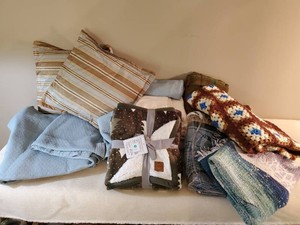 Lot of Various throw pillows and blankets some new still in package