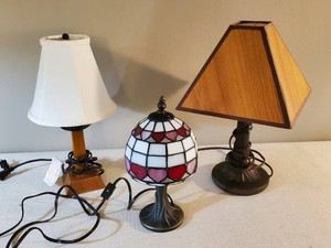 3 Lightly used Table Lamps one Stained Glass
