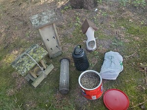 Lot of Bird feeders and bird seed