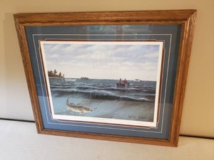 Very Rare Les Kouba and Bud Grant Signed Print Opening Day on Lake Mille Lacs