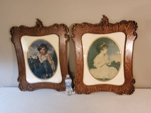 2 Gorgeous 28 Tall Turn of the century wood Frames with Lithos