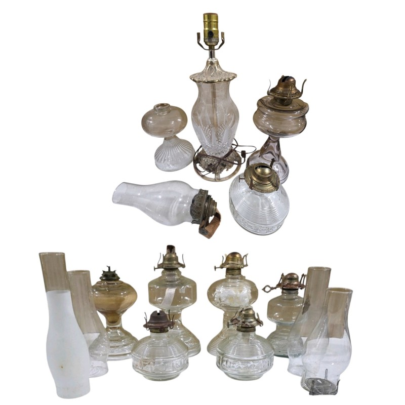 Vintage Oil Lamps & Glass Chimneys Lot  Antique Style Clear Glass Lamp Parts