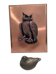 Owl Wall Plaque & Small Brass Bird Figurine Decor Lot