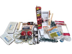 Mixed Home Improvement & Utility Lot  Trailer Lights, Paint Supplies, Registers, Sandpaper, Door Seal, Pro Net