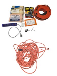 Mixed Electrical & Painting Supply Lot  Extension Cords, Power Strip, Circuit Breaker Finder, Roller Covers