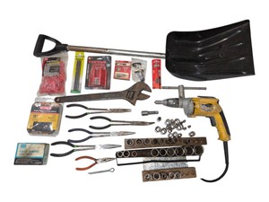 Mixed Tool Lot  DeWalt DW272 Drywall Screwdriver, Sockets, Pliers, Shovel & Hardware