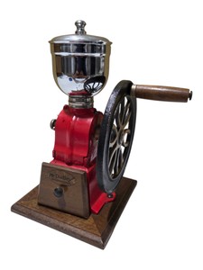 Mr. Dudley International Hand Crank Coffee Grinder Mill  Red Cast Metal & Wood Base