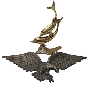 Brass Dolphin Sculpture & Metal Eagle Wall Dcor Lot