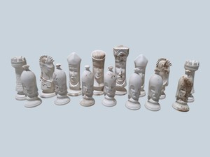 White Ceramic Chess Piece Decor Lot  Figurine Game Pieces