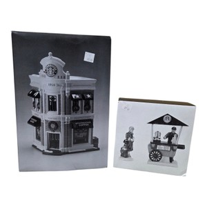 Dept 56 Original Snow Village Starbucks Coffee Building & Coffee Cart Set  Boxed Ceramic Accessories