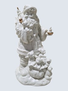 White Santa Claus Christmas Figurine With Gold Accent Details  Decorative Holiday Piece