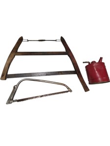 Vintage Hand Saws & Red Metal GasOil Can Lot