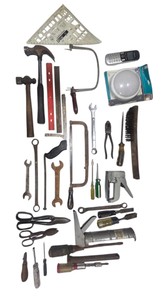 Mixed Vintage Tool Lot  Hammers, Saws, Wrenches, Staple Gun, Squares & More