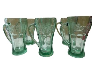 Lot of 6 Green Coca-Cola Glass Mugs