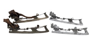 Vintage Ice Skates Lot  2 Pairs Metal Blades Leather Straps