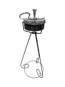 Vintage Standing Metal Smoker Ashtray Stand With Chrome Top
