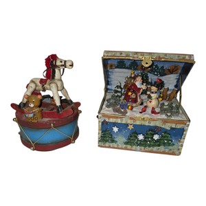 Living Quarters Here Comes Santa Claus Christmas Decor Box & Rocking Horse Drum Decor