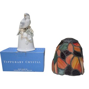 Tipperary Crystal Ireland Bird Bell With Box & Stained Glass Style Lamp Shade