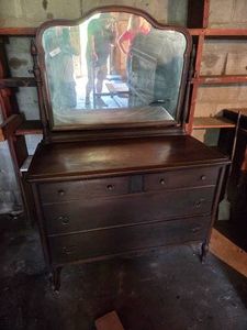 Antique Wood 4 Drawer Dresser W Mirror