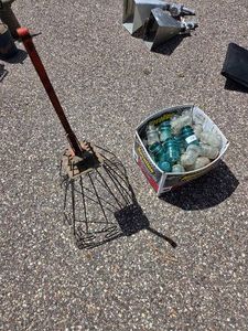 30 Glass Insulators & Square Vintage Chimney Sweep