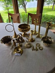 Brass Candle Stick Holders & Candy Bowl