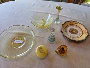 Asst Glassware Yellow Depression Glass & Misc
