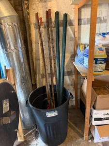 Steel Fence Posts & 33 Gallon Trash Can