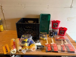Tote of Paint Supplies