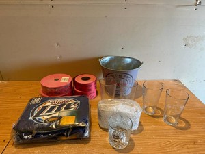 Coors Light Bucket, Tickets, Bar Glasses & Miller Lite Inflatable