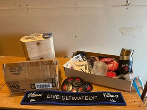 Jim Beam Items, Bar Mat, Buttons & Patron Shot Glasses