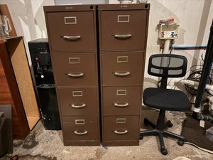 2 4 Drawer File Cabinets, Office Chair, Tote & Primo Water Dispenser