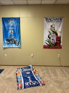 3 Banners - Miller Lite - Harley Davidson, Bacardi & Bud Light Super Bowl XLVI