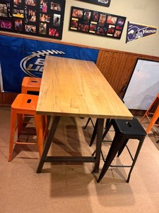 Commercial High-Top Table & 4 Metal Stools, Table 31 x 60 x 41 Tall