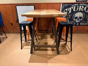 Commercial High-Top Table & 4 Metal Stools, Table 31 x 60 x 41 Tall