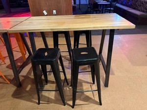 Commercial High-Top Table & 4 Metal Stools, Table 31 x 60 x 41 Tall