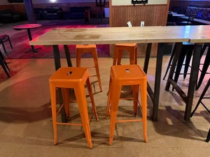 Commercial High-Top Table & 4 Metal Stools, Table 31 x 60 x 41 Tall