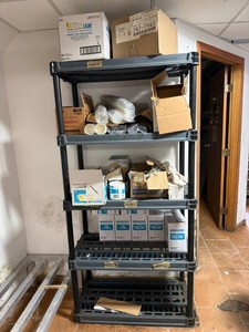 Plastic Shelving Unit & Contents