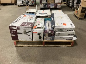 Massive Pallet of Brand Name Misc Faucets, Showers, Fixtures, Towel Bars, Bathroom Fans, Ceiling Fans, Lights, and More Parts Only (Lot Great for eBay Sellers) (Internal lot #8)