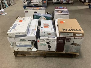 Massive Pallet of Brand Name Misc Faucets, Showers, Fixtures, Towel Bars, Bathroom Fans, Ceiling Fans, Lights, and More Parts Only (Lot Great for eBay Sellers) (Internal lot #18)