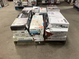 Massive Pallet of Brand Name Misc Faucets, Showers, Fixtures, Towel Bars, Bathroom Fans, Ceiling Fans, Lights, and More Parts Only (Lot Great for eBay Sellers) (Internal lot #19)