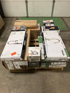 Massive Pallet of Brand Name Misc Faucets, Showers, Fixtures, Towel Bars, Bathroom Fans, Ceiling Fans, Lights, and More Parts Only (Lot Great for eBay Sellers) (Internal lot #47)