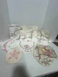 Cute Lot of Embroidered Linens and Trim