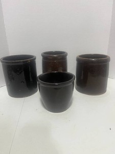Four Vintage Stoneware Butter Crocks Redware