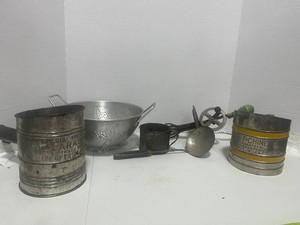 Lot of Vintage Kitchen Items Sifters, Strainer, Beater