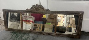Antique Gold-Gilt Gesso Triple Panel Buffet Mirror 53 X16