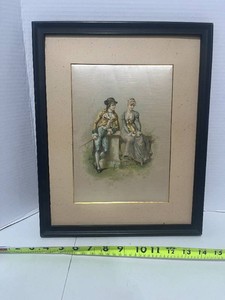 Victoria Couple Painted on Silk Framed