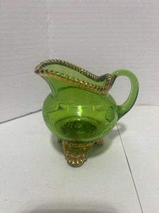 Beautiful Gold and Green Creamer Etched is Blanche Galveston 1900